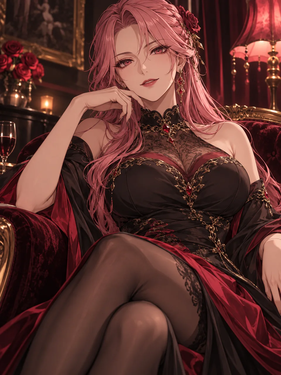 Adult anime woman with pink hair